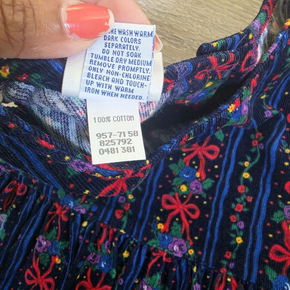Vintage 1981 OshKosh B'gosh Corduroy Jumper Dress Girls 6X Bows Holiday USA Navy
